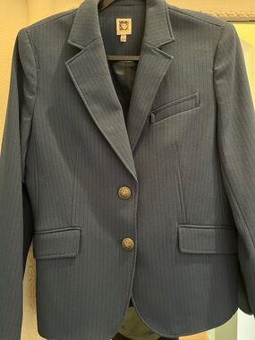 Anne Klein Navy Pinstripe Blazer with Lion Label